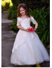 Off Shoulder Beaded Ivory Lace Tulle Stunning Flower Girl Dress